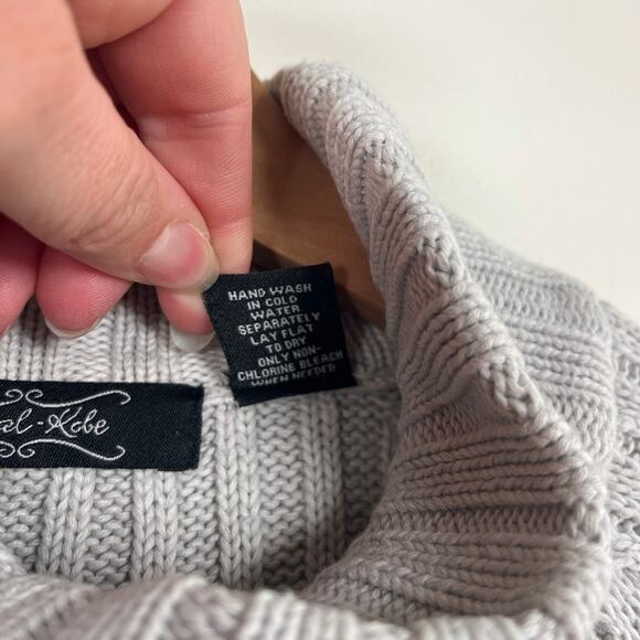 Crystal Kobe Light Gray Ribbed Cable Knit Mock Neck Cotton Sweater Women Size M - Picture 4 of 9